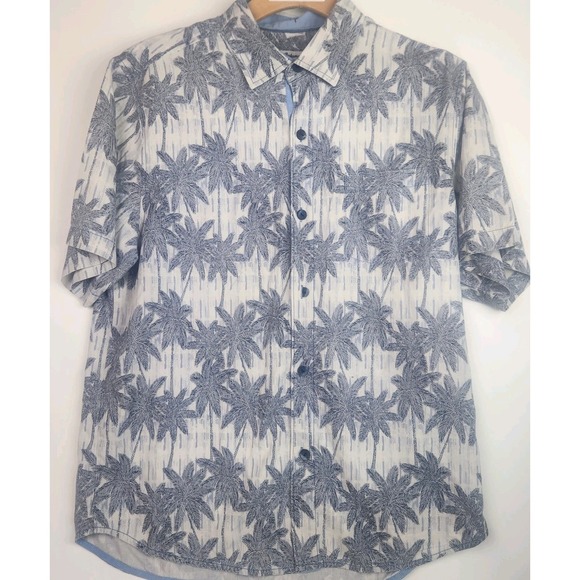 Tommy Bahama Men's Silk Blend Short Sleeve Camp Shirt Blue Palm Paradise Size L - Picture 1 of 6